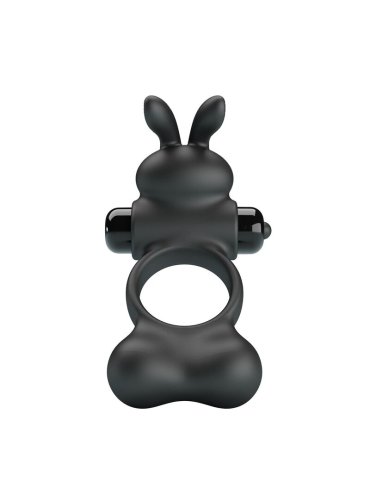 PRETTY LOVE ANILLO VIBRADOR PARA PENE CON ESTIMULADOR DE CONEJITO 10 FUNCIONES NEGRO