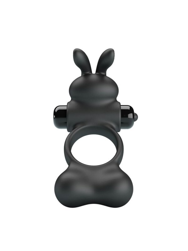 PRETTY LOVE ANILLO VIBRADOR PARA PENE CON ESTIMULADOR DE CONEJITO 10 FUNCIONES NEGRO