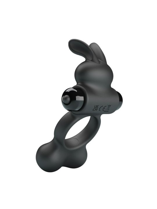PRETTY LOVE ANILLO VIBRADOR PARA PENE CON ESTIMULADOR DE CONEJITO 10 FUNCIONES NEGRO