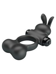 PRETTY LOVE ANILLO VIBRADOR PARA PENE CON ESTIMULADOR DE CONEJITO 10 FUNCIONES NEGRO