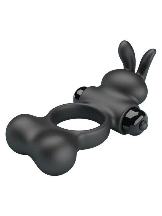 PRETTY LOVE ANILLO VIBRADOR PARA PENE CON ESTIMULADOR DE CONEJITO 10 FUNCIONES NEGRO
