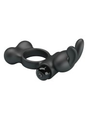 PRETTY LOVE ANILLO VIBRADOR PARA PENE CON ESTIMULADOR DE CONEJITO 10 FUNCIONES NEGRO