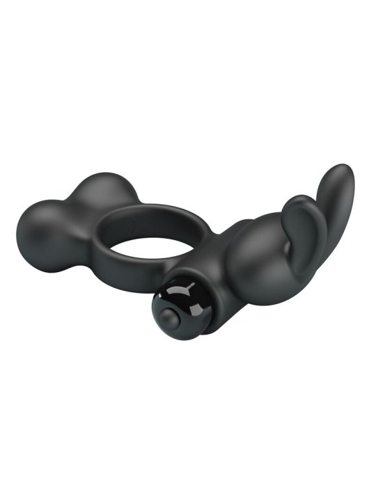 PRETTY LOVE ANILLO VIBRADOR PARA PENE CON ESTIMULADOR DE CONEJITO 10 FUNCIONES NEGRO