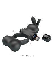 PRETTY LOVE ANILLO VIBRADOR PARA PENE CON ESTIMULADOR DE CONEJITO 10 FUNCIONES NEGRO
