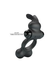 PRETTY LOVE ANILLO VIBRADOR PARA PENE CON ESTIMULADOR DE CONEJITO 10 FUNCIONES NEGRO