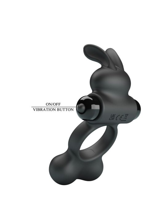PRETTY LOVE ANILLO VIBRADOR PARA PENE CON ESTIMULADOR DE CONEJITO 10 FUNCIONES NEGRO