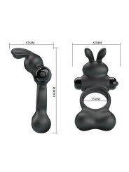 PRETTY LOVE ANILLO VIBRADOR PARA PENE CON ESTIMULADOR DE CONEJITO 10 FUNCIONES NEGRO
