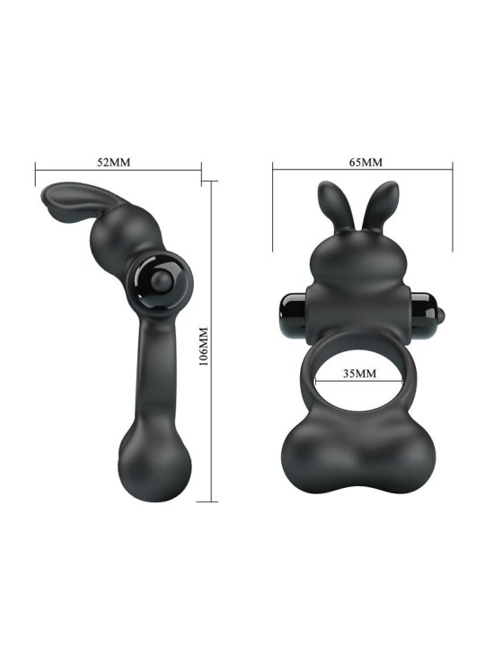 PRETTY LOVE ANILLO VIBRADOR PARA PENE CON ESTIMULADOR DE CONEJITO 10 FUNCIONES NEGRO