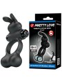 PRETTY LOVE ANILLO VIBRADOR PARA PENE CON ESTIMULADOR DE CONEJITO 10 FUNCIONES NEGRO