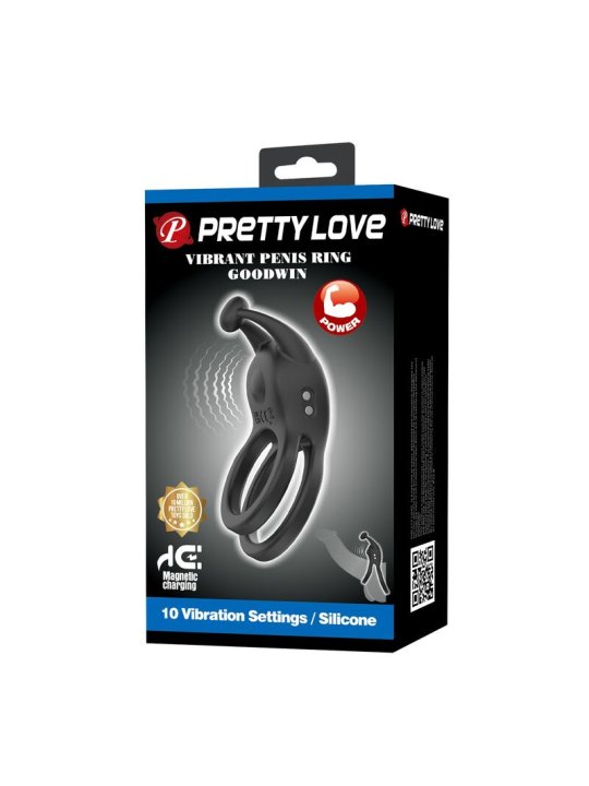 PRETTY LOVE GOODWIN ANILLO VIBRADOR DOBLE PARA PENE RECARGABLE NEGRO