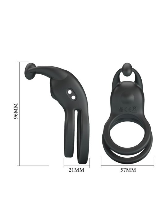 PRETTY LOVE GOODWIN ANILLO VIBRADOR DOBLE PARA PENE RECARGABLE NEGRO