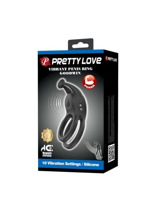 PRETTY LOVE GOODWIN ANILLO VIBRADOR DOBLE PARA PENE RECARGABLE NEGRO
