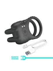 PRETTY LOVE SINI ANILLO PARA PENE VIBRADOR RECARGABLE 10 FUNCIONES NEGRO