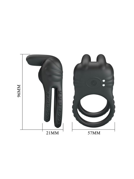 PRETTY LOVE SINI ANILLO PARA PENE VIBRADOR RECARGABLE 10 FUNCIONES NEGRO
