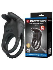 PRETTY LOVE SINI ANILLO PARA PENE VIBRADOR RECARGABLE 10 FUNCIONES NEGRO