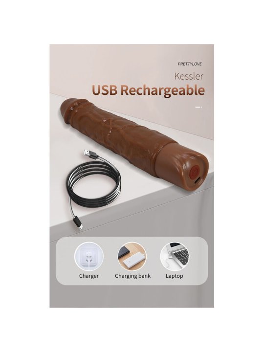 PRETTY LOVE KESSLER DILDO VIBRADOR REALISTA 10 MODOS DE VIBRACION Y 10 DE EMPUJE 22 CM MARRON