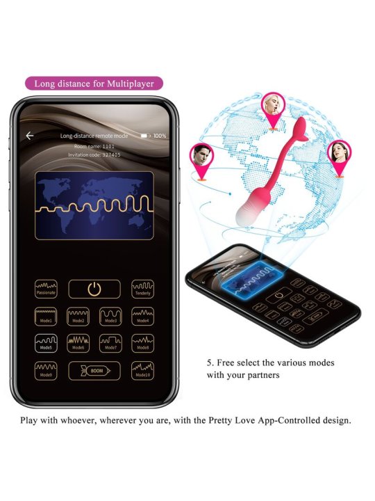 PRETTY LOVE HUEVO VIBRADOR PULSEN CONTROL APP 12 FUNCIONES RECARGABLE USB ROSA