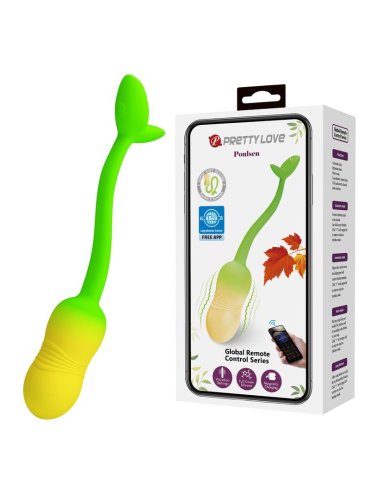 PRETTY LOVE HUEVO VIBRADOR PULSEN CONTROL APP 12 FUNCIONES RECARGABLE USB VERDE AMARILLO