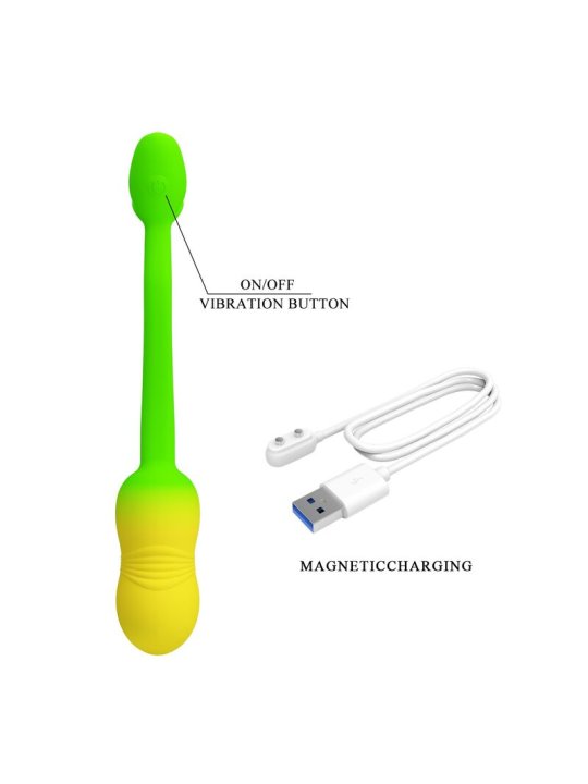 PRETTY LOVE HUEVO VIBRADOR PULSEN CONTROL APP 12 FUNCIONES RECARGABLE USB VERDE AMARILLO