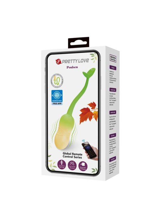 PRETTY LOVE HUEVO VIBRADOR PULSEN CONTROL APP 12 FUNCIONES RECARGABLE USB VERDE AMARILLO