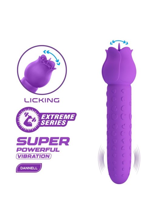 PRETTY LOVE DANNELL VIBRADOR CON ESTIMULACION ORAL Y CLITORAL RECARGABLE MORADO