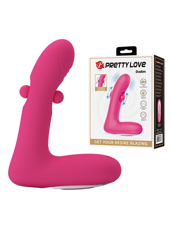 PRETTY LOVE DUDEN VIBRADOR DE SILICONA RECARGABLE 12 MODOS DE VIBRACION Y 3 MODOS DE BALANCEO ROSA