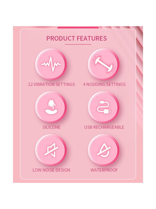PRETTY LOVE DUDEN VIBRADOR DE SILICONA RECARGABLE 12 MODOS DE VIBRACION Y 3 MODOS DE BALANCEO ROSA