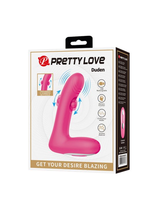 PRETTY LOVE DUDEN VIBRADOR DE SILICONA RECARGABLE 12 MODOS DE VIBRACION Y 3 MODOS DE BALANCEO ROSA