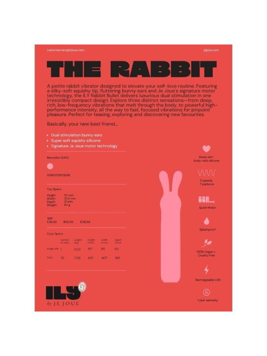 JE JOUE ILY RABBIT BULLET VIBRADOR INTIMO RECARGABLE