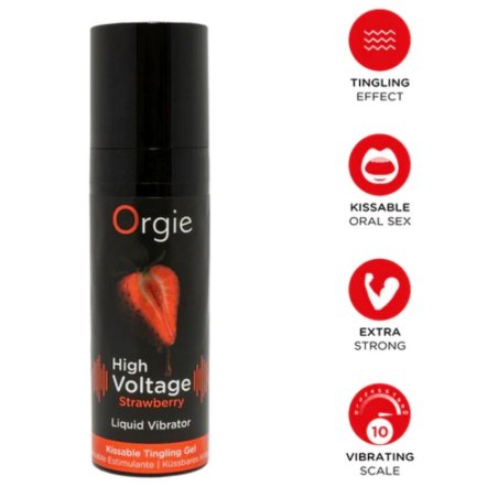 ORGIE HIGH VOLTAGE STRAWBERRY GEL INTIMO BESABLE EFECTO VIBRANTE EXTRA FUERTE 15 ML