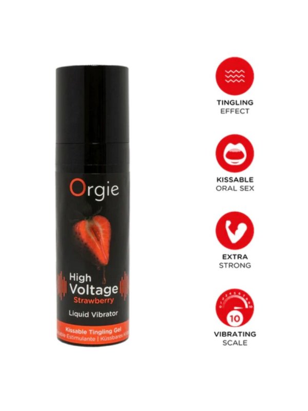 ORGIE HIGH VOLTAGE STRAWBERRY GEL INTIMO BESABLE EFECTO VIBRANTE EXTRA FUERTE 15 ML