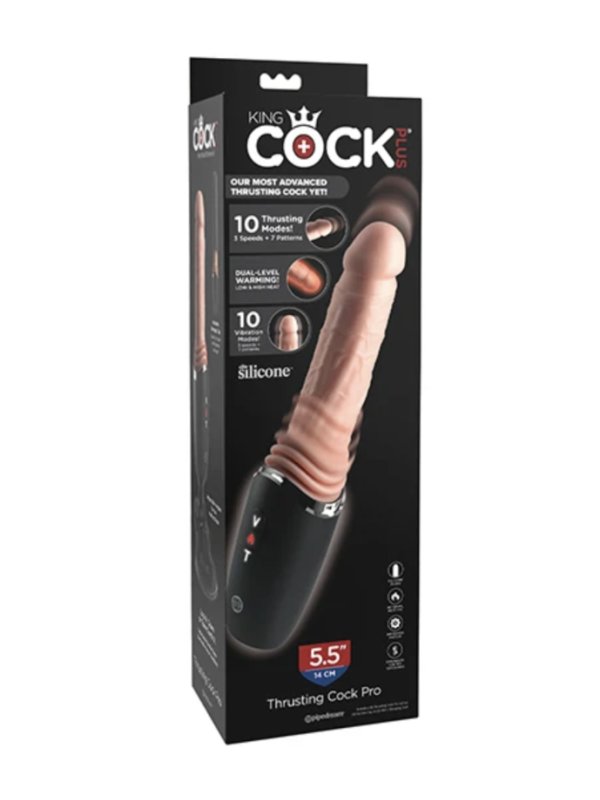 KING COCK PLUS THRUSTING COCK PRO DILDO DE SILICONA CON EMPUJE VIBRACION Y CALOR LIGHT 127 CM