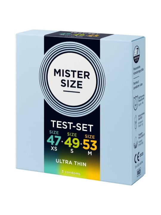 MISTER SIZE PACK MUESTRA PRESERVATIVOS TALLA 47 49 53 MM 3 UNIDADES