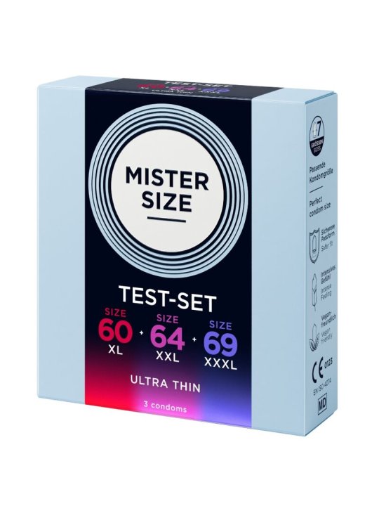 MISTER SIZE PACK MUESTRA PRESERVATIVOS TALLA 60 64 69 MM 3 UNIDADES