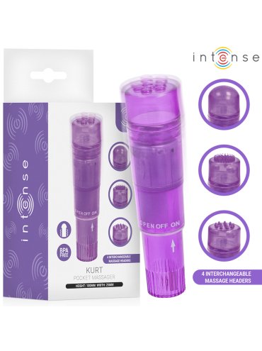INTENSE KURT MINI MASAJEADOR CON 4 CABEZALES INTERCAMBIABLES LILA