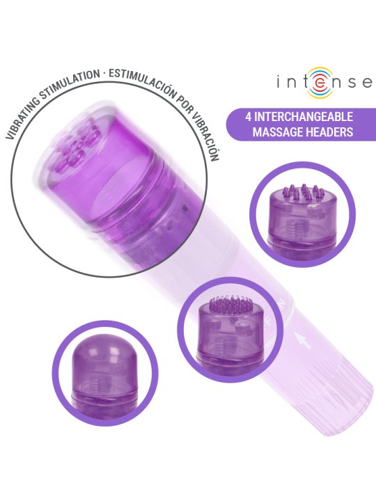 INTENSE KURT MINI MASAJEADOR CON 4 CABEZALES INTERCAMBIABLES LILA