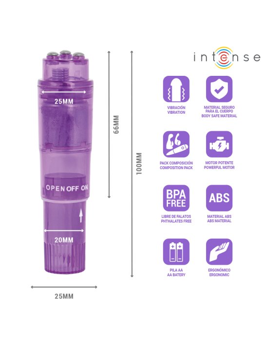 INTENSE KURT MINI MASAJEADOR CON 4 CABEZALES INTERCAMBIABLES LILA