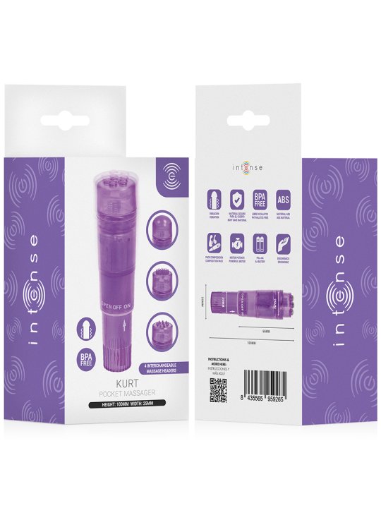 INTENSE KURT MINI MASAJEADOR CON 4 CABEZALES INTERCAMBIABLES LILA