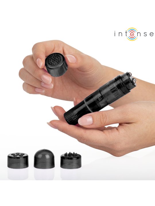 INTENSE KURT MINI MASAJEADOR CON 4 CABEZALES INTERCAMBIABLES NEGRO