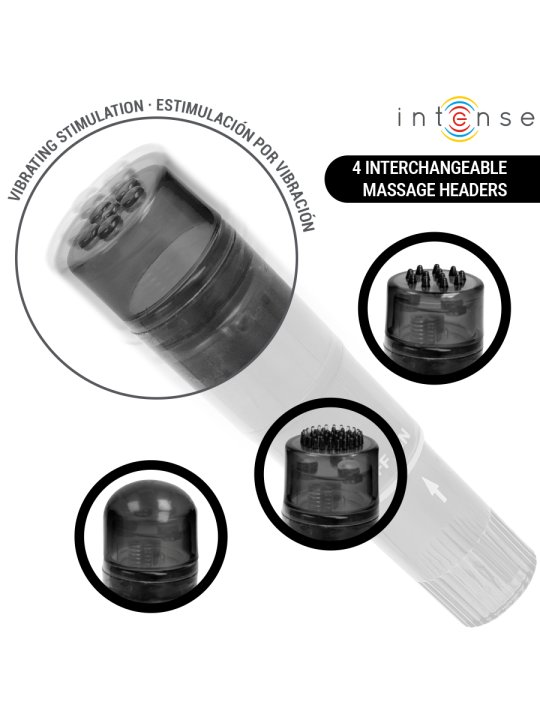 INTENSE KURT MINI MASAJEADOR CON 4 CABEZALES INTERCAMBIABLES NEGRO