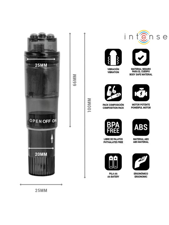 INTENSE KURT MINI MASAJEADOR CON 4 CABEZALES INTERCAMBIABLES NEGRO