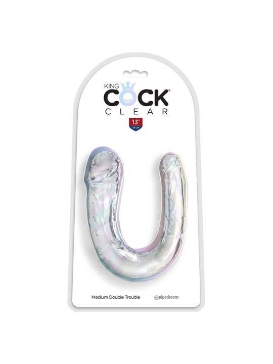 KING COCK DOUBLE TROUBLE DILDO DOBLE 33 CM TRANSPARENTE