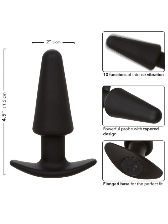 CALEXOTICS ROCK BOTTOM PLUG ANAL CONICO 10 VIBRACIONES SILICONA NEGRO