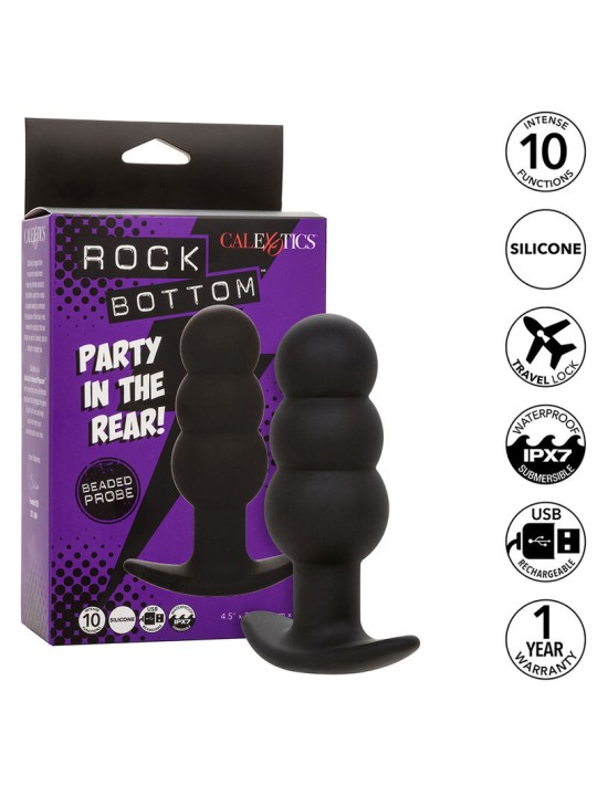 CALEXOTICS ROCK BOTTOM PLUG ANAL CON CUENTAS 10 VIBRACIONES SILICONA NEGRO