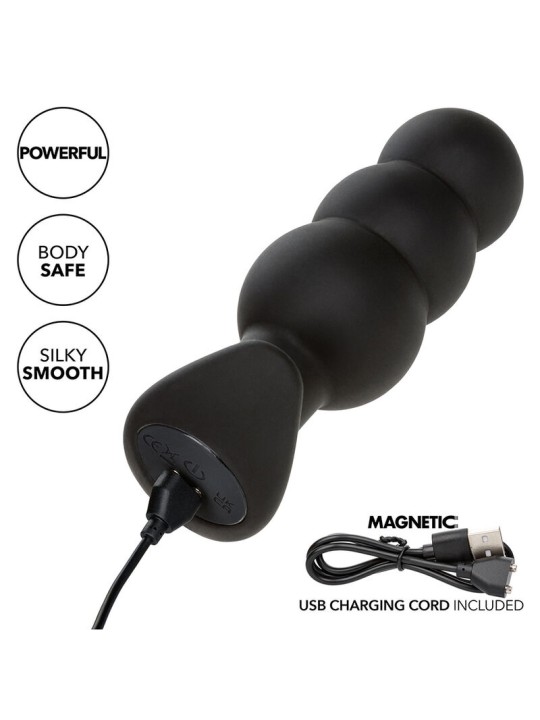 CALEXOTICS ROCK BOTTOM PLUG ANAL CON CUENTAS 10 VIBRACIONES SILICONA NEGRO