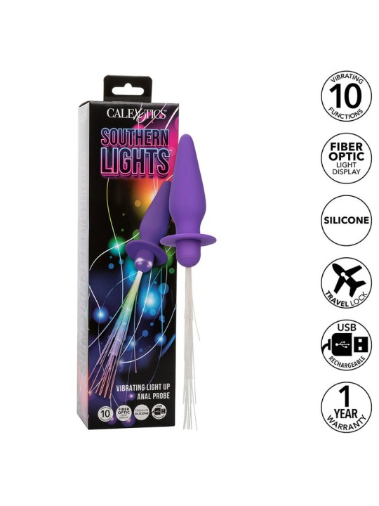 CALEXOTICS SOUTHERN LIGHTS LIGHT UP PLUG ANAL CON LUCES 10 VIBRACIONES SILICONA VIOLETA