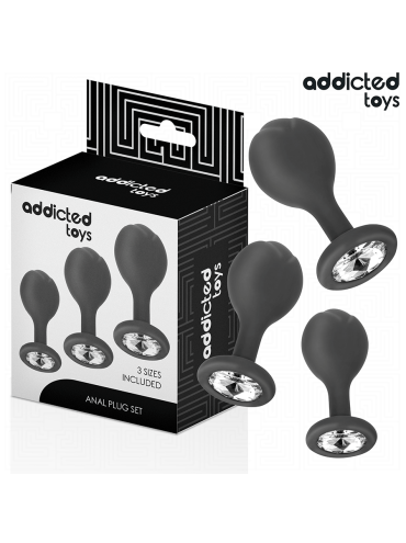 ADDICTED TOYS SET DE 3 PLUG SILICONA ANAL CON JOYA