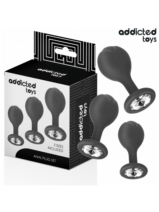 ADDICTED TOYS SET DE 3 PLUG SILICONA ANAL CON JOYA