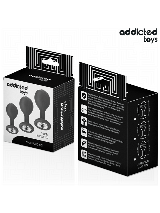 ADDICTED TOYS SET DE 3 PLUG SILICONA ANAL CON JOYA