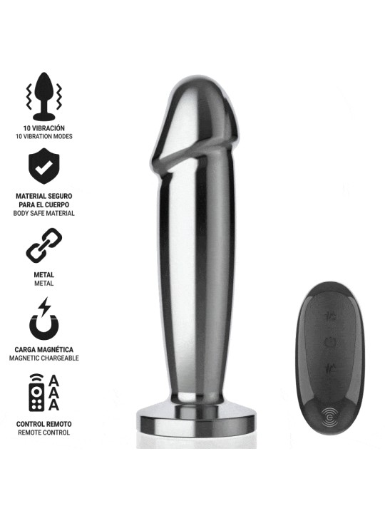 INTENSE PLUG ANAL 10 VIBRACIONES METAL EN FORMA DE DILDO CON CONTROL REMOTO S